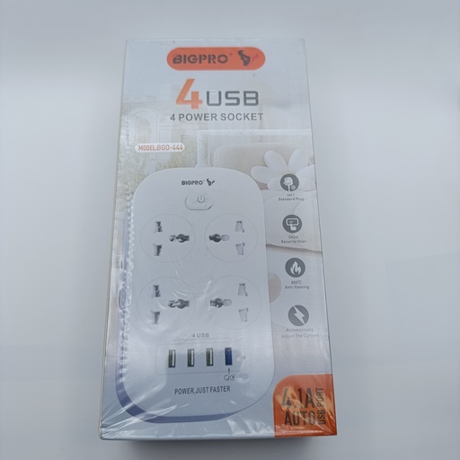 [4] تەقسیمی شحن BIGPRO BGO-444 4xUSB 4 Power Socket 