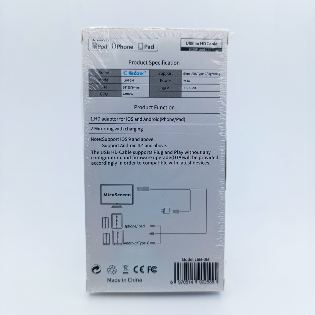 ئەداپتەری تەلەفزیۆن جۆکەر MiraScreen USB/Lightning/Type-C HDTV Adapter - MUH